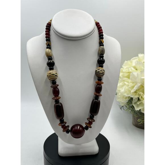 Vintage Bakelite Style Statement
Necklace Tribal Beaded 20"
Burgundy Gold Black - Picture 16 of 16